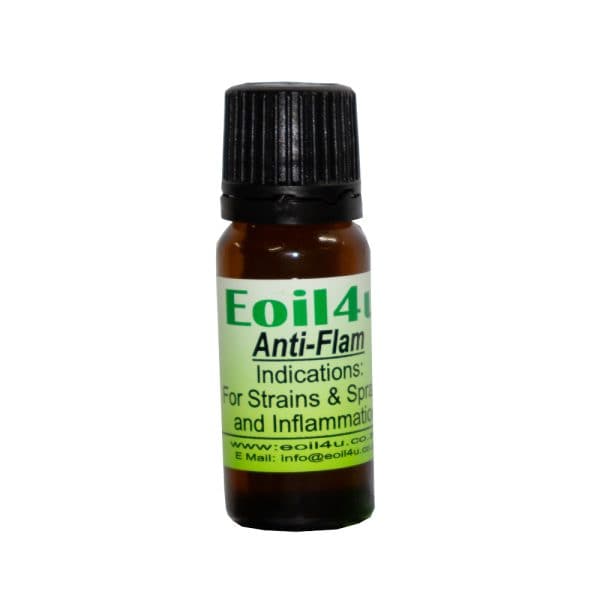 Eoil4u Anti Flam oil for strains, sprains, and inflammation relief, featuring herbal properties and natural ingredients for effective pain management and healing 